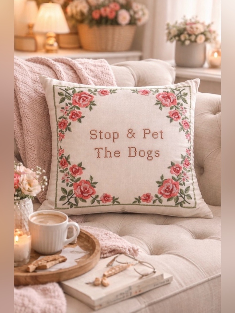 Stop & Pet The Dogs pillow NWT Maeve & Rose - Picture 2 of 7